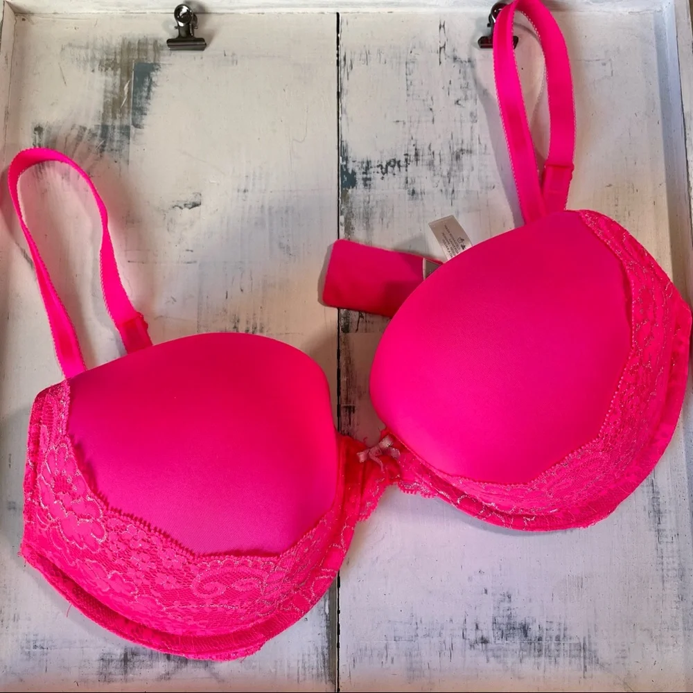 Victoria’s Secret Dream Angels Plunge Bra, Neon Pink - 34D - Picture 1 of 8